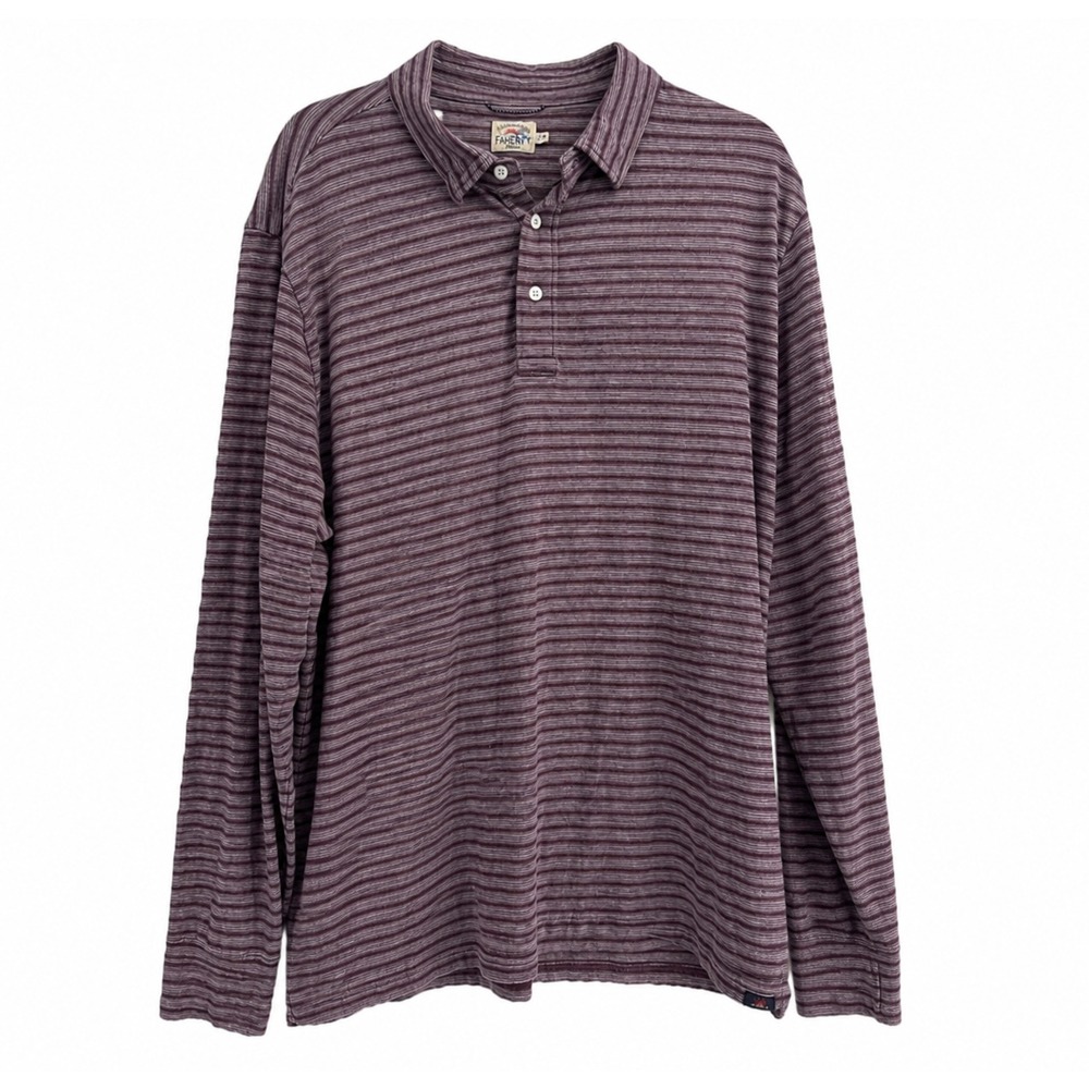 Faherty Movement Long Sleeve Polo Shirt Men XL Burgundy Stripe Stretch